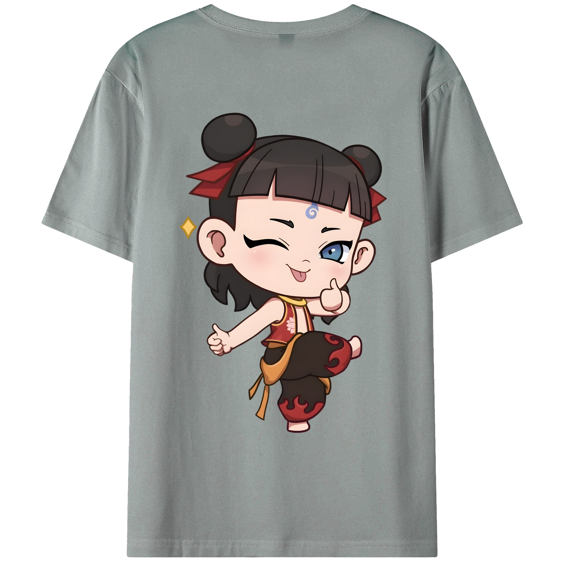 （画像用） Ne Zha 2 ナタ 魔童の大暴れ 綿100％ メンズ半袖Tシャツ（バックプリント） 通気性